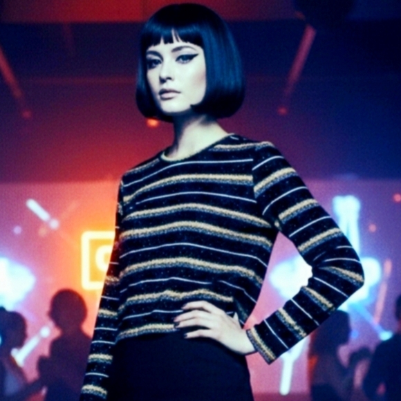 Topshop Glitter Stripe Top - Picture 1 of 6